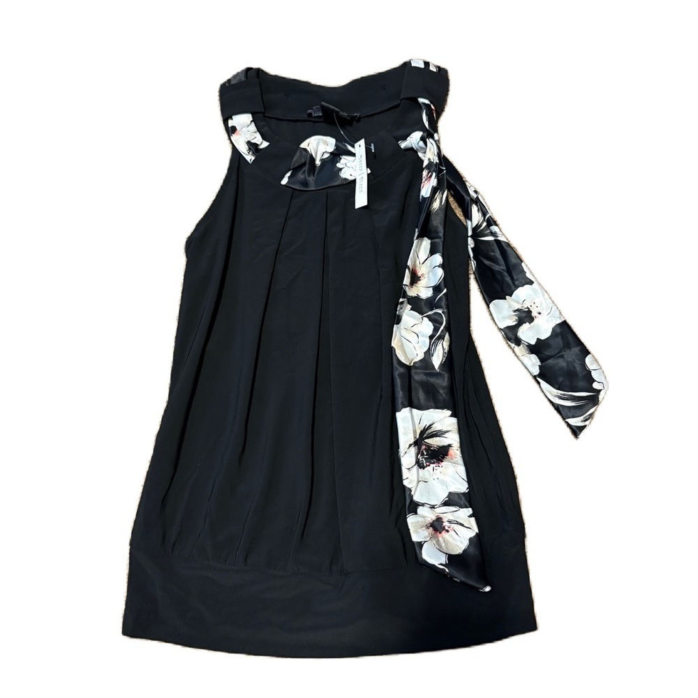 White House Black Market Black Floral Tank Top NEW XS Neck Tie Floral Sleeveless